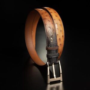 ceinture en autruche beige, intérieur couleur naturel et boucle Alpha 1