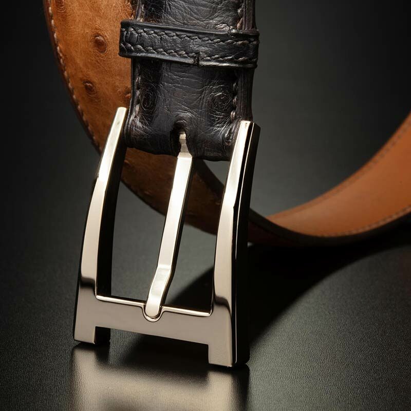 ceinture en autruche beige, intérieur couleur naturel et boucle Alpha 2