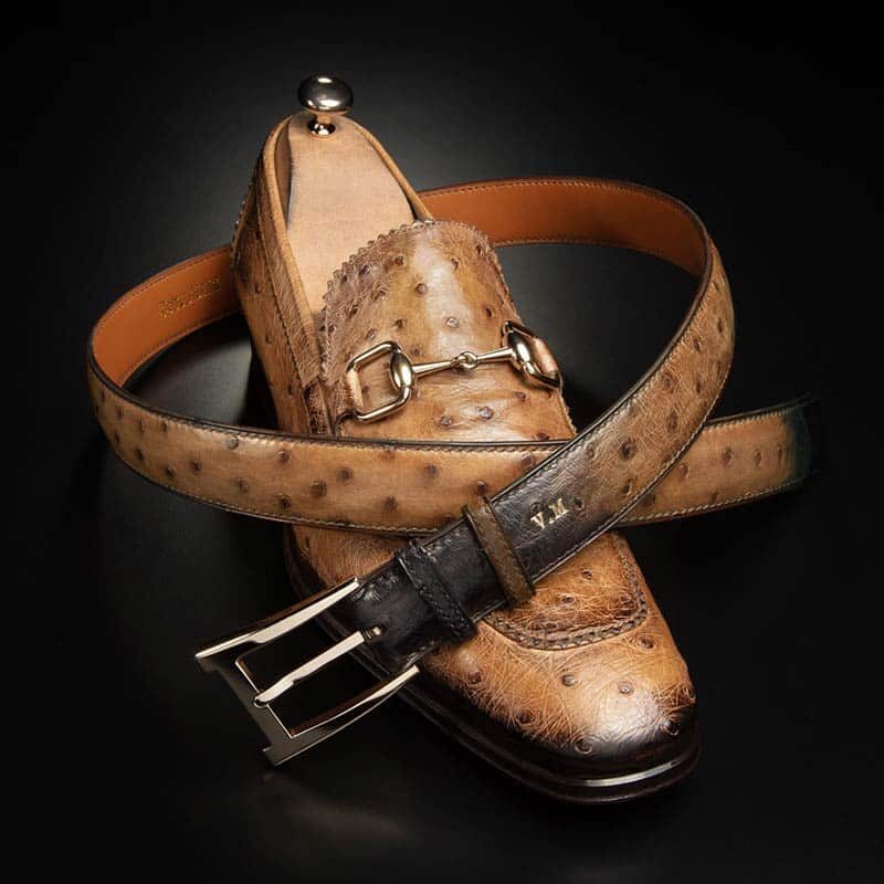 ceinture en autruche beige, intérieur couleur naturel et boucle Alpha 4