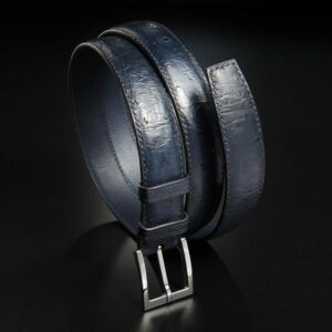 ceinture en autruche marine, intérieur bleu et boucle Square 1