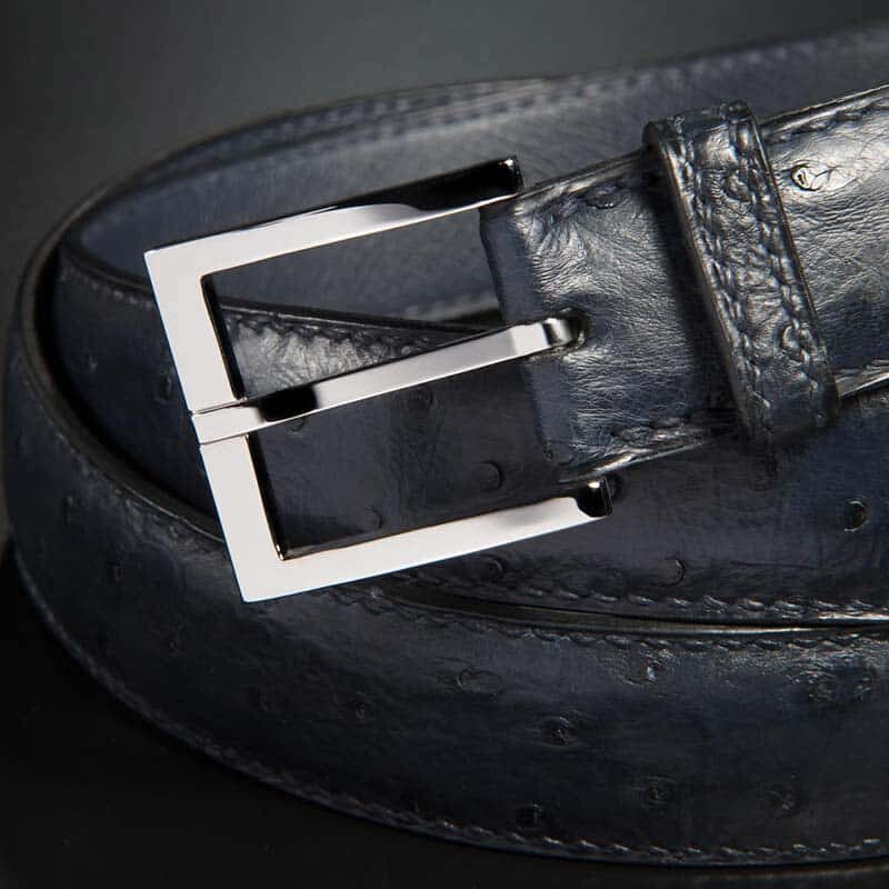 ceinture en autruche marine, intérieur bleu et boucle Square 3