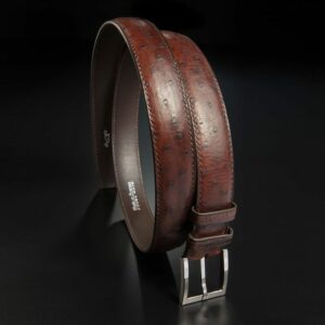 ceinture en autruche marron, intérieur chocolat et boucle Square 1