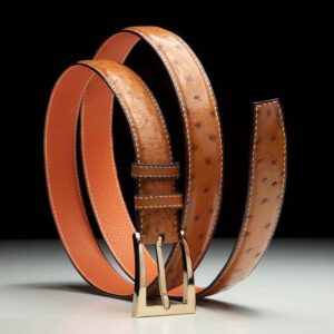 ceinture en autruche miel, intérieur orange et boucle Delta 1