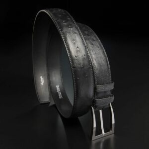 ceinture en autruche noire, intérieur noir et boucle Delta 1