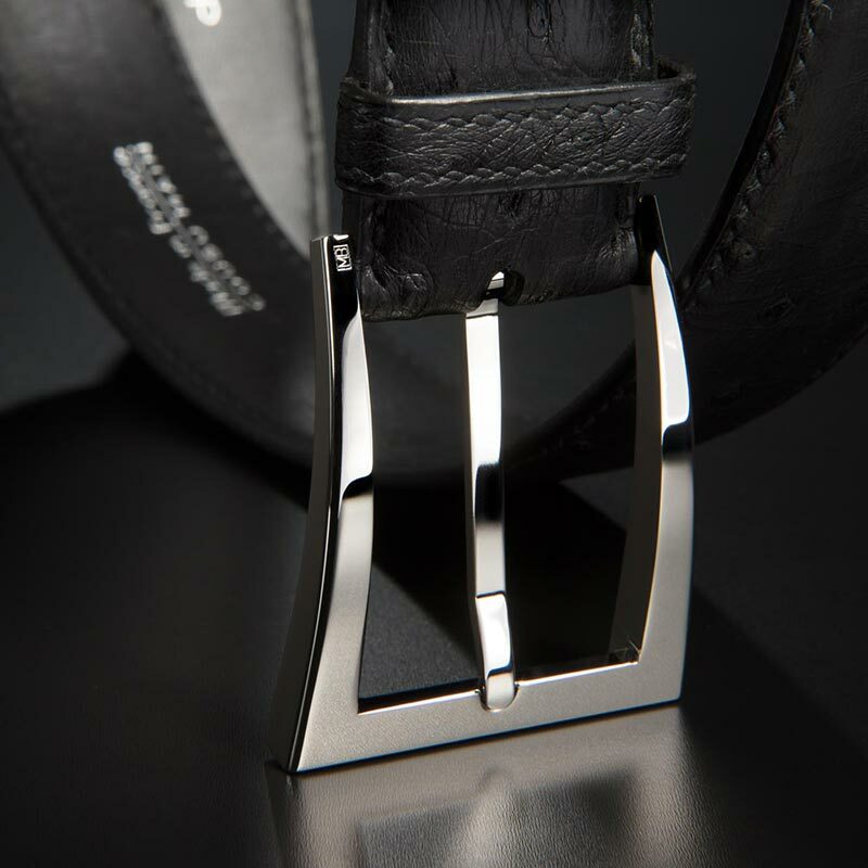 ceinture en autruche noire, intérieur noir et boucle Delta 3