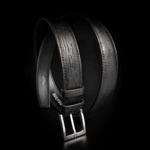 ceinture en autruche noire, intérieur noir et boucle Square 1