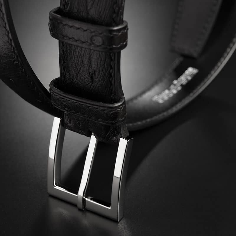 ceinture en autruche noire, intérieur noir et boucle Square 3