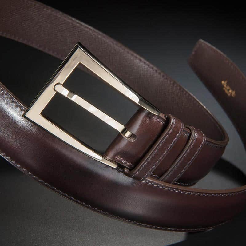 ceinture en box chocolat intérieur marron et boucle Delta 3