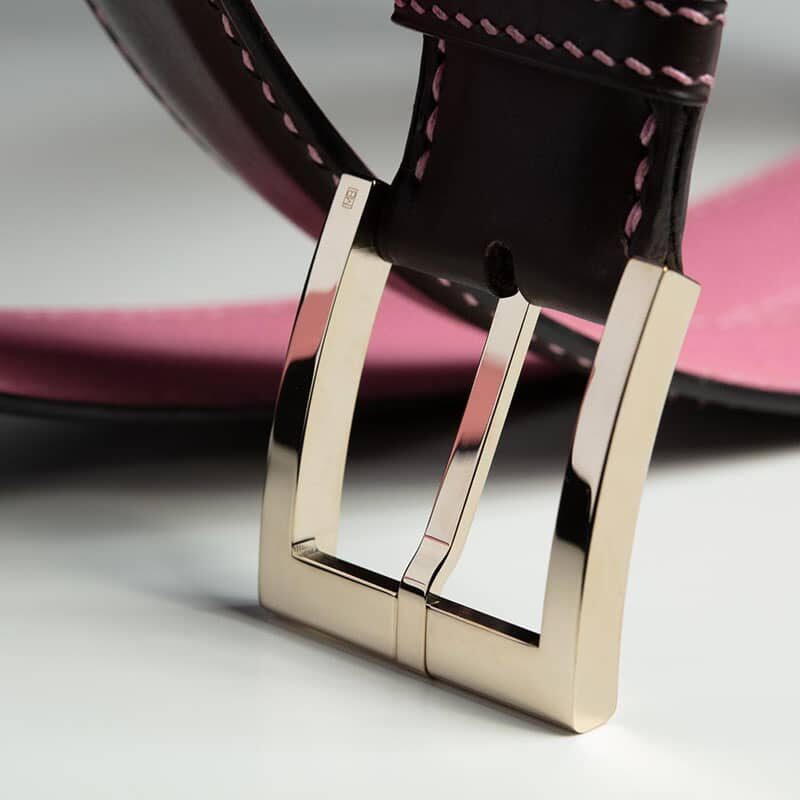 ceinture en box chocolat mate intérieur couleur Malabar et boucle Square 4