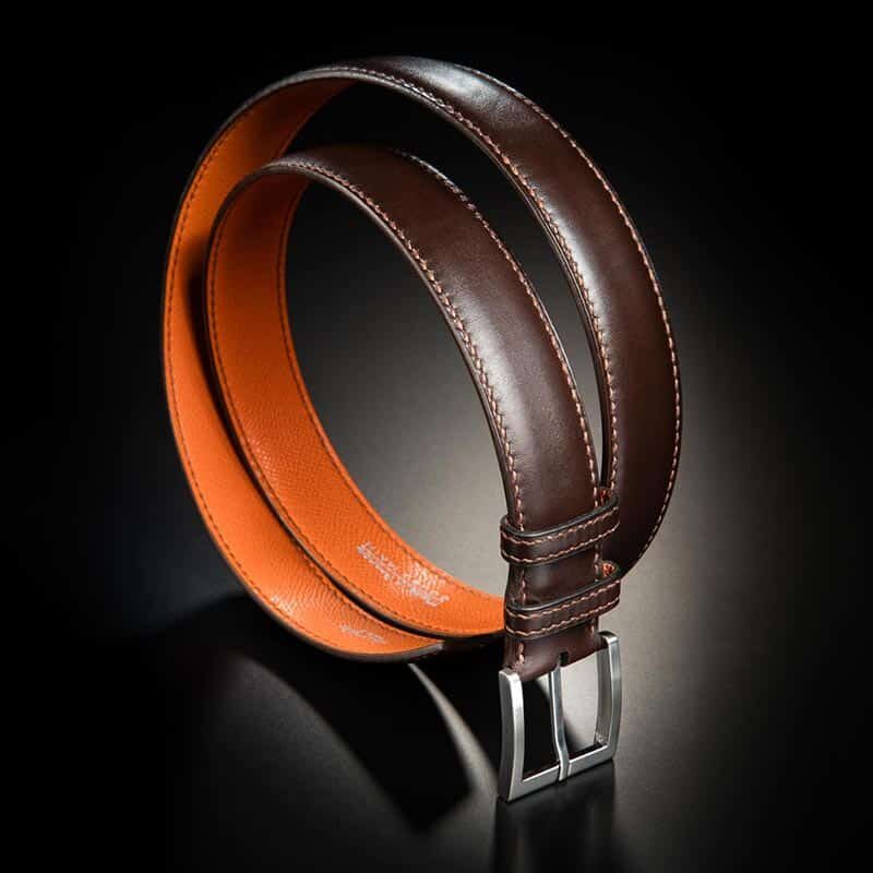 ceinture en box chocolat intèrieur orange avec boucle square 1