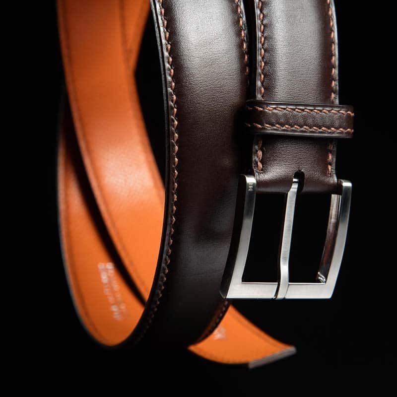 ceinture en box chocolat intèrieur orange avec boucle square 3