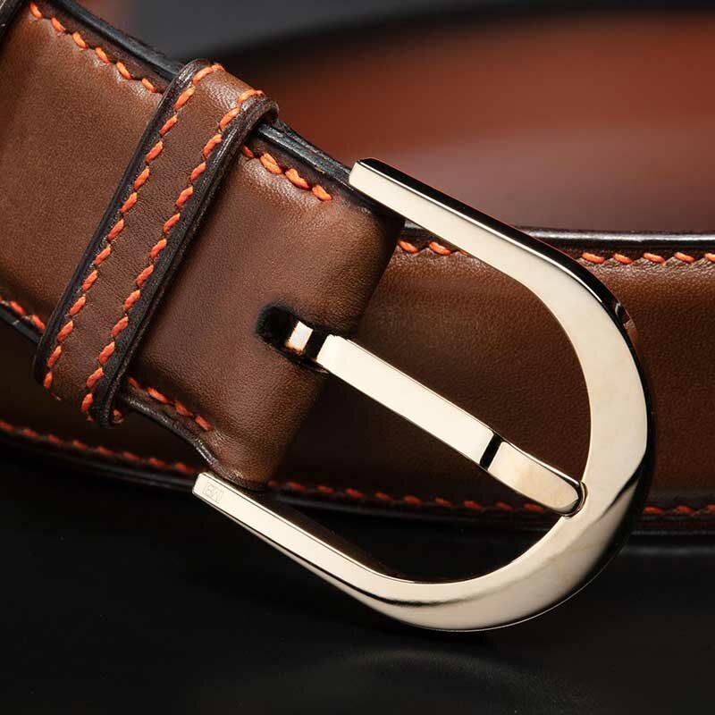 ceinture en box marron intérieur et boucle Omega 4