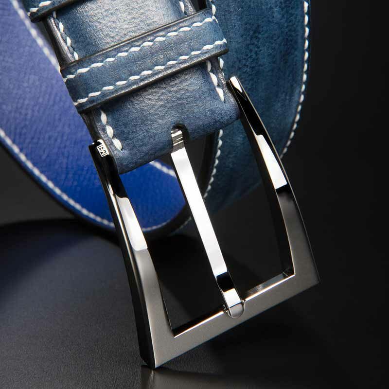 ceinture en box patiné bleu gratté délavé 3