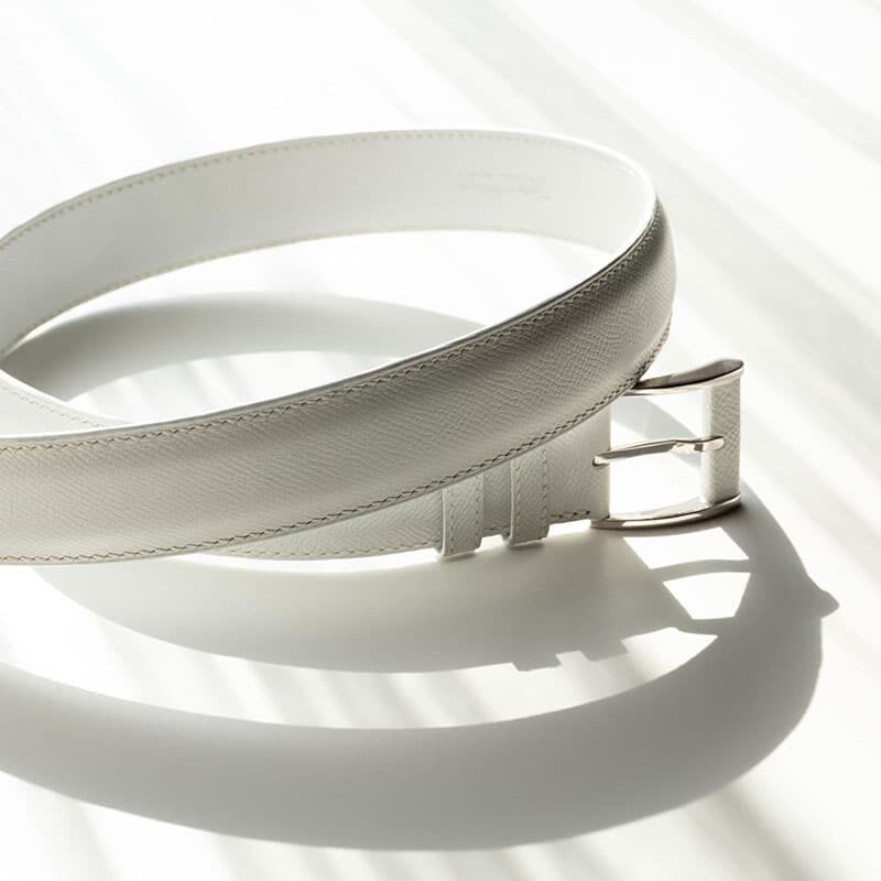 White grained box calf belt - Luxury custom-made belts