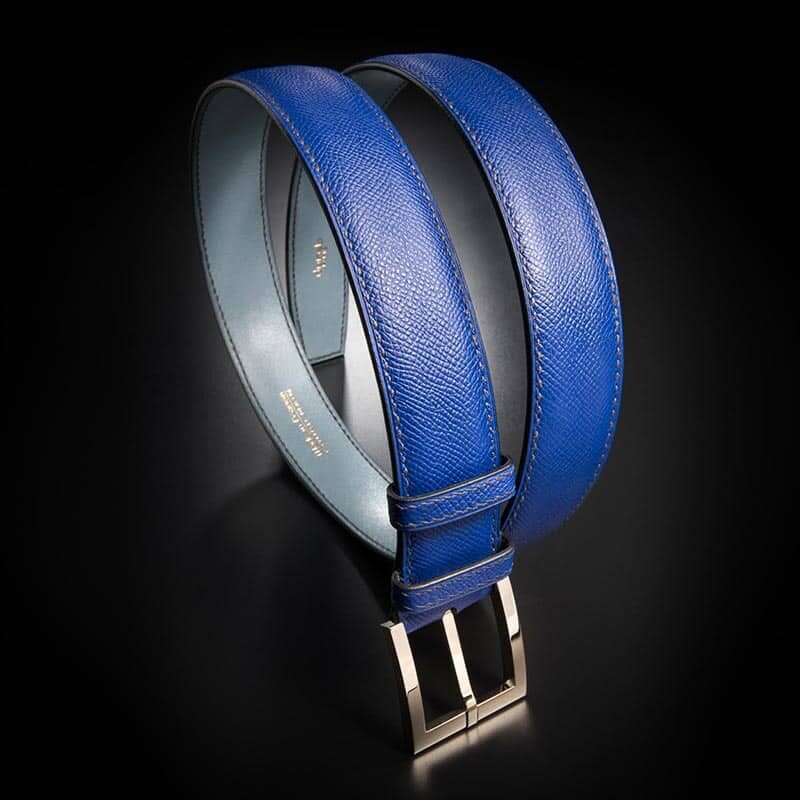 ceinture en calf grainé bleu dur, intérieur turquoise et boucle Square 1
