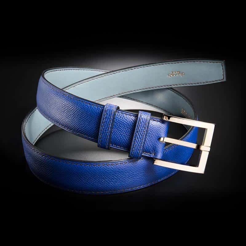 ceinture en calf grainé bleu dur, intérieur turquoise et boucle Square 2