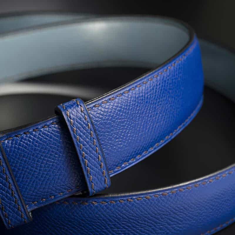 ceinture en calf grainé bleu dur, intérieur turquoise et boucle Square 3