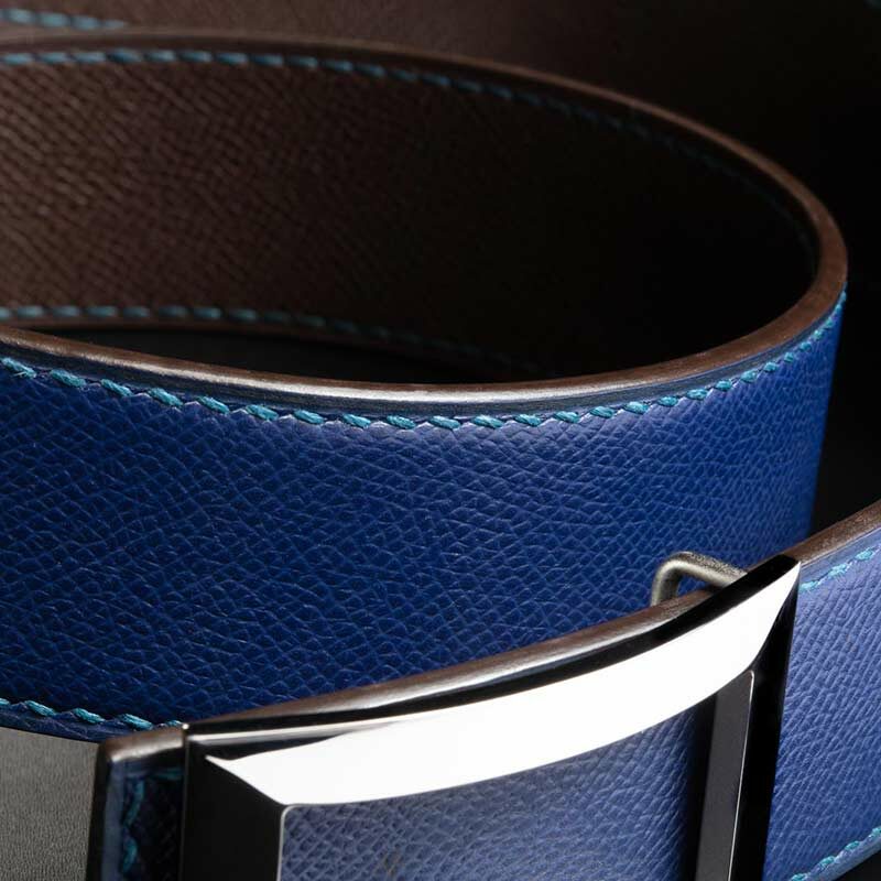 ceinture en calf grainé bleu nuit, intérieur chocolat et boucle Art-déco 4