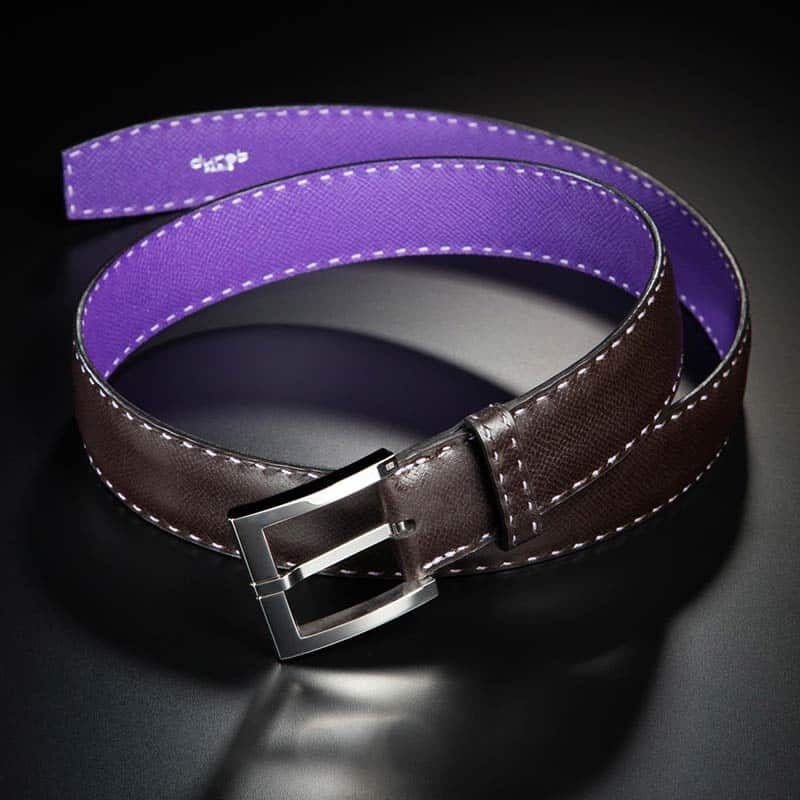 ceinture en calf grainé bordeaux, intérieur violet et boucle Square 2