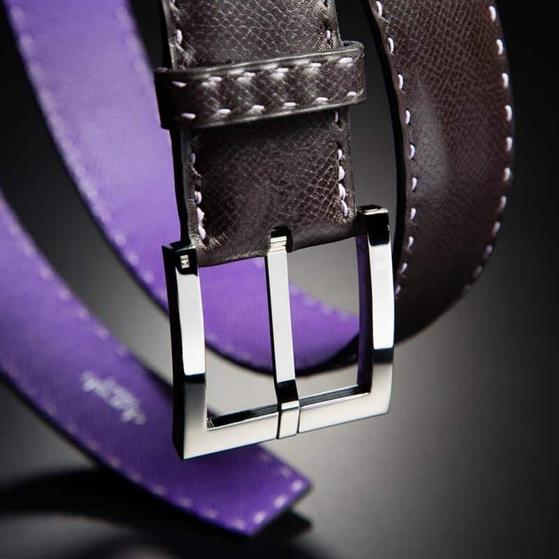ceinture en calf grainé bordeaux, intérieur violet et boucle Square 4