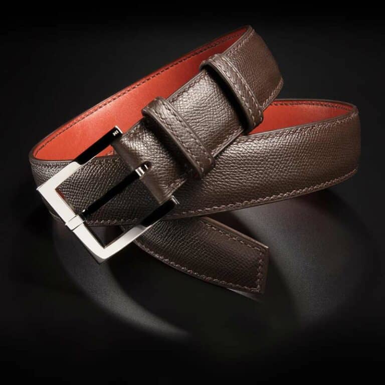 ceinture en calf grainé chocolat, intérieur rouge et boucle Square 2