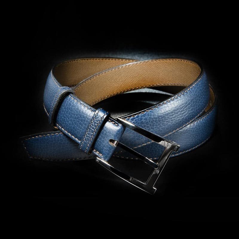 ceinture grainé marine, intérieur marron et boucle Alpha 3