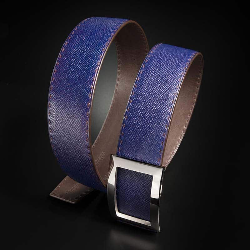 ceinture en calf grainé violet, intérieur chocolat et boucle Art-déco 3