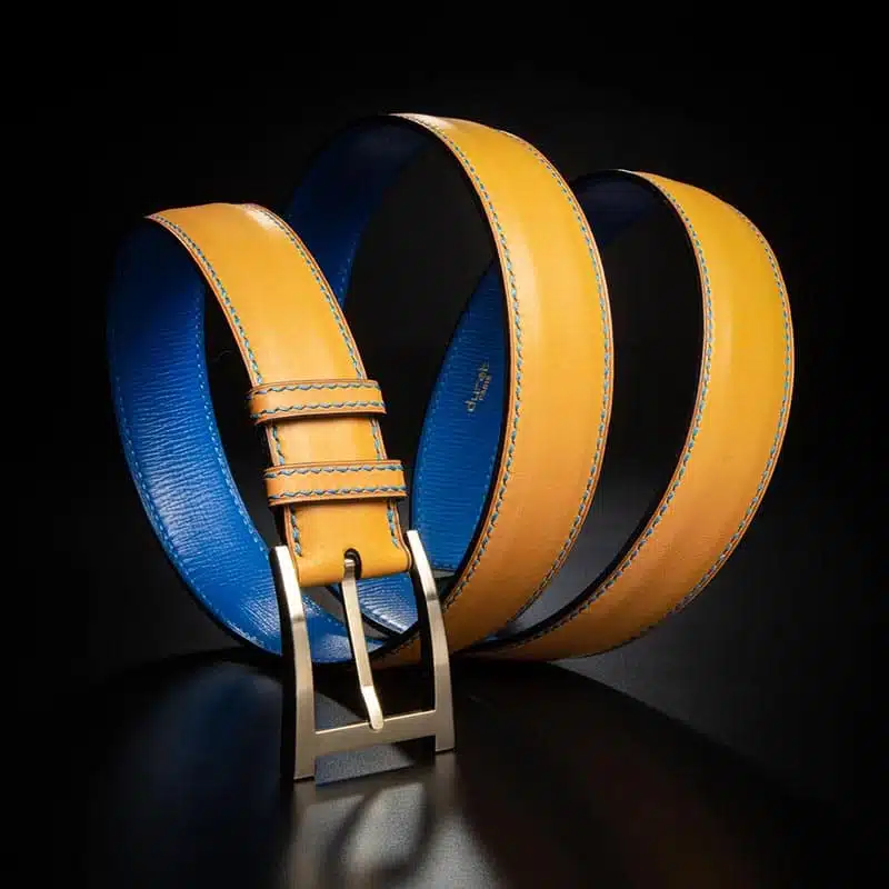 Ceinture En Cuir Peint Jaune Látigo NYOVEE | Boucle Ancienne Amovible - Taille 34 - Occasion