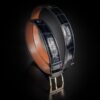 ceinture en crocodile bleu nuit satinée, intérieur gold et boucle Delta 1