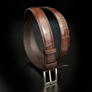 ceinture en crocodile chocolat mate, intérieur chocolat et boucle Square 1