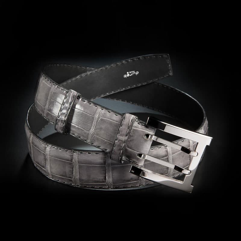 ceinture en crocodile gris Millenium, intérieur noir et boucle militaire 2