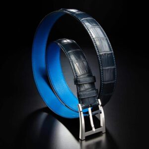 ceinture en crocodile marine mate, intérieur indigo et boucle Alpha 1