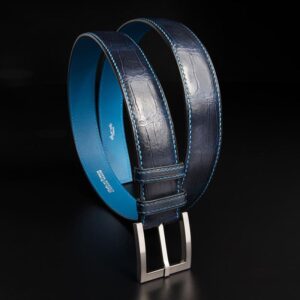 ceinture en crocodile marine mate, intérieur indigo et boucle Square 1