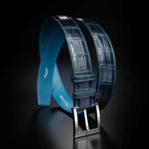 ceinture en crocodile marine mate, intérieur pétrole et boucle Square 1