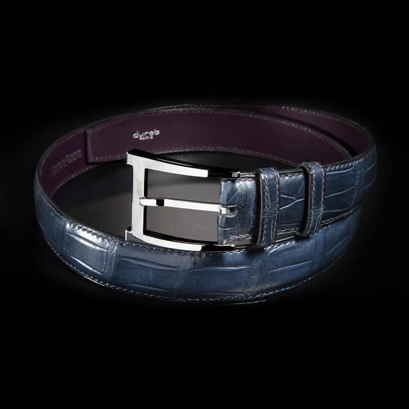 ceinture en crocodile marinesatinée, intérieur marine eyt boucle Alpha 2