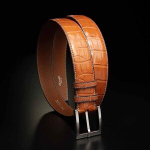 ceinture en crocodile miel, intérieur gold et boucle Square 1