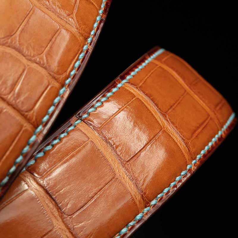 ceinture en crocodile miel, intérieur gold et boucle Square 3