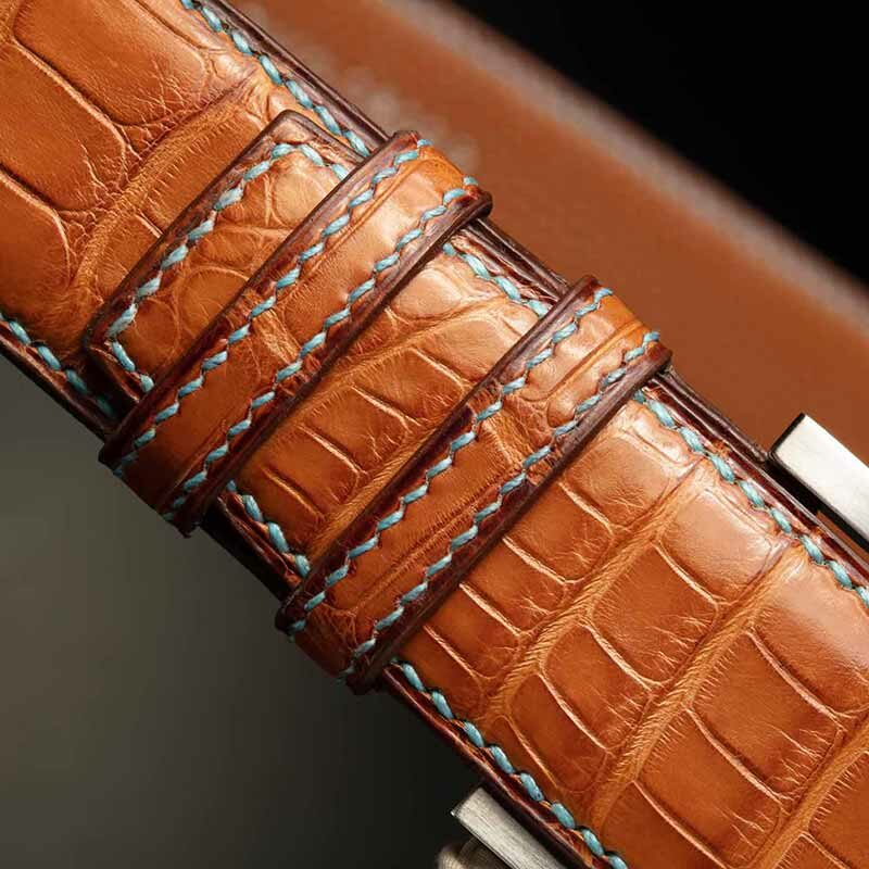 ceinture en crocodile miel, intérieur gold et boucle Square 4
