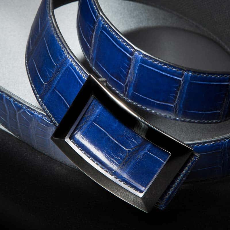 ceinture en crocodile Millenium bleu royal, intérieur noir et boucle Art-déco 4
