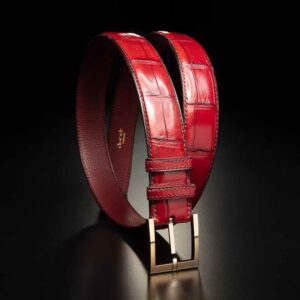 ceinture en crocodile Millenium rouge, intérieur rouge et boucle Square 1