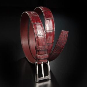 ceinture en crocodile Millenium rubis, intérieur rouge et boucle Alpha 1
