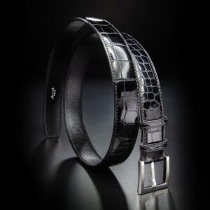 ceinture en crocodile noir brillant, intérieur noir et boucle Square 1