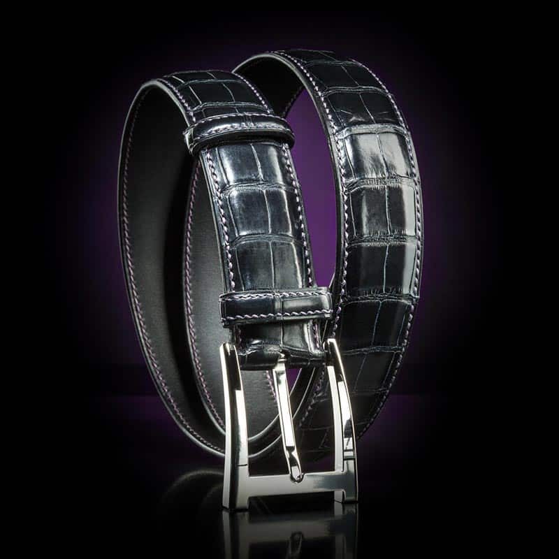 ceinture en crocodile noir mate, intérieur noir et boucle Alpha 2