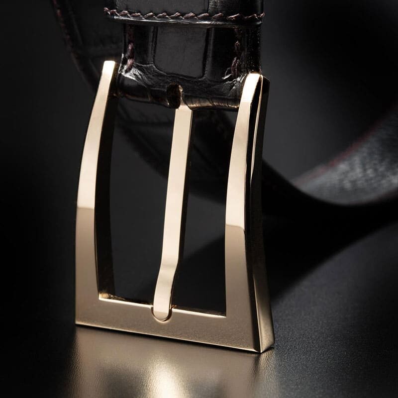 ceinture en crocodile noir mate, intérieur noir et boucle Delta 3