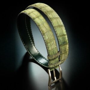 ceinture en crocodile nubuck vert, intérieur vert foncé et boucle Alpha 1