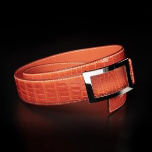 ceinture en crocodile orange brillant, intérieur orange et boucle Art-déco 1
