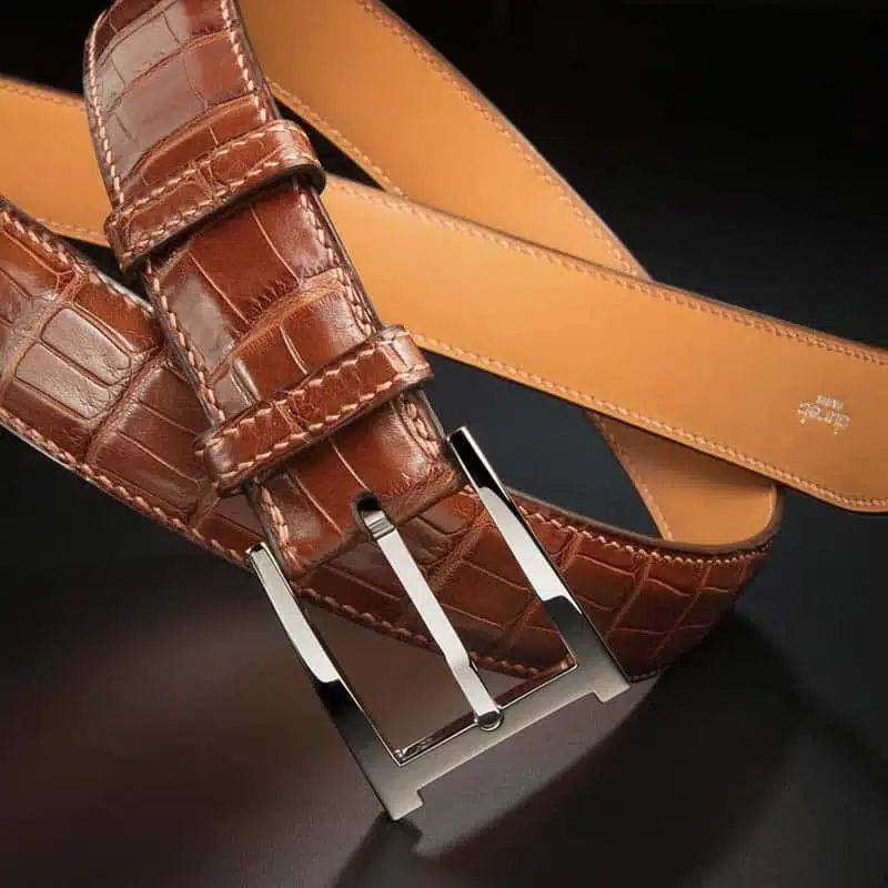 Ceinture Cuir Embossé Croco Kaki Scarabée Argent - Claris Virot