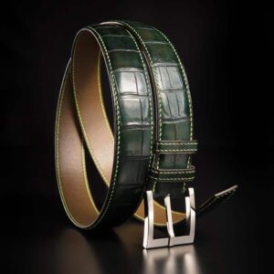 ceinture en crocodile vert mate, intérieur marron et boucle Square 1