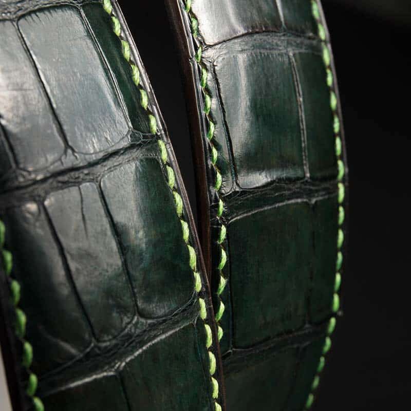 ceinture en crocodile vert mate, intérieur marron et boucle Square 3