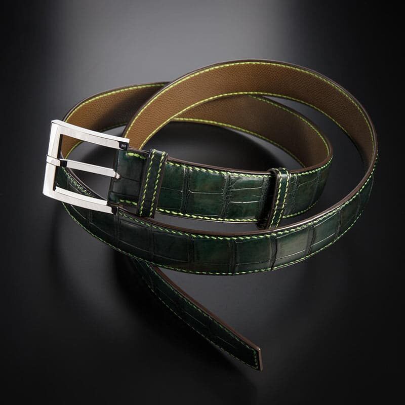 ceinture en crocodile vert mate, intérieur marron et boucle Square 4